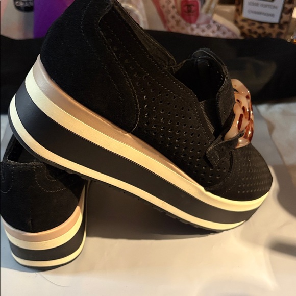 Dolce Vita Black Loafers with Brown Chain Accent - Picture 5 of 5